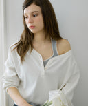 Letters V-Neck Waffle Sweatshirt