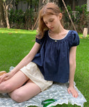 Noir Shirring Flare Blouse