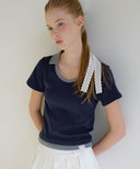 Letters U-Neck Collar T-Shirt