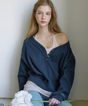 Letters V-Neck Waffle Sweatshirt