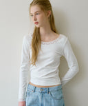 Letters Lace Boatneck T-Shirt