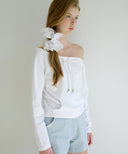 Letters Off-Shoulder Pocket T-Shirt
