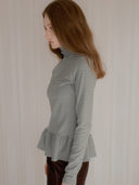 Stripe Two-Way Frill Turtleneck