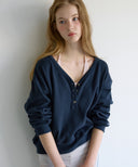 Letters V-Neck Waffle Sweatshirt