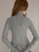 Stripe Two-Way Frill Turtleneck