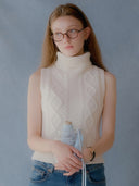 Cable Turtleneck Wool Vest