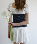 [Navy/Cream 予約販売/5月上旬入荷]Letters Lace Button Halterneck Top