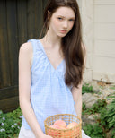 Timo Shirring Wrap Check Blouse