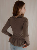 Stripe Two-Way Frill Turtleneck