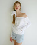 Letters Off-Shoulder Pocket T-Shirt