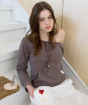 Letters Off-Shoulder Pocket T-Shirt