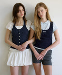 [Navy/Cream 予約販売/5月上旬入荷]Letters Lace Button Halterneck Top