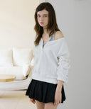Letters V-Neck Waffle Sweatshirt