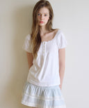 Sorbet Square Neck Lace Short Sleeve T-shirt