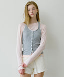 [Navy/Cream 予約販売/5月上旬入荷]Letters Lace Button Halterneck Top