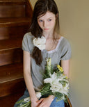 Sorbet Square Neck Lace Short Sleeve T-shirt