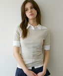 Letters Semi Off-Shoulder Elbow Sleeve T-Shirt