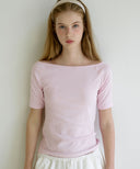 Letters Semi Off-Shoulder Elbow Sleeve T-Shirt