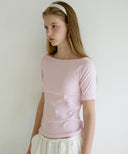 Letters Semi Off-Shoulder Elbow Sleeve T-Shirt