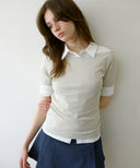 Letters Semi Off-Shoulder Elbow Sleeve T-Shirt