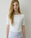 Letters Semi Off-Shoulder Elbow Sleeve T-Shirt