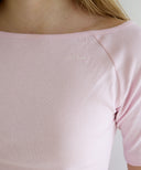 Letters Semi Off-Shoulder Elbow Sleeve T-Shirt