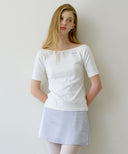 Letters Semi Off-Shoulder Elbow Sleeve T-Shirt