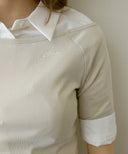 Letters Semi Off-Shoulder Elbow Sleeve T-Shirt
