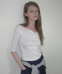 Letters Button Heart Neck 3/4 Sleeve T-Shirt