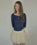 Letters Button Heart Neck 3/4 Sleeve T-Shirt