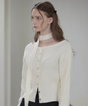 [Scarf Set] Sonnet Boat-neck Wool Cardigan