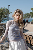 Shirring Halter-Neck Layered T-Shirt