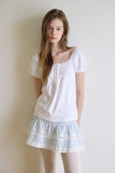 [White/Sky Blue M 6月上旬予約販売] River Lace Flare Skirt