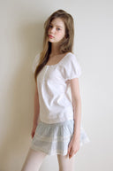 [White/Sky Blue M 6月上旬予約販売] River Lace Flare Skirt