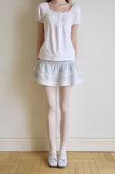 [White/Sky Blue M 6月上旬予約販売] River Lace Flare Skirt