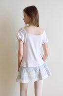 [White/Sky Blue M 6月上旬予約販売] River Lace Flare Skirt