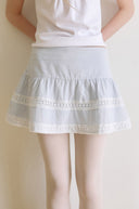 [White/Sky Blue M 6月上旬予約販売] River Lace Flare Skirt
