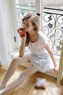 Sorbet Square Neck Lace Short Sleeve T-shirt