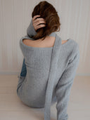 [Scarf Set] Layered Wool Knit Dress