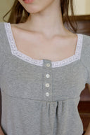 Sorbet Square Neck Lace Short Sleeve T-shirt