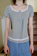 Sorbet Square Neck Lace Short Sleeve T-shirt