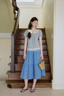 Sorbet Square Neck Lace Short Sleeve T-shirt