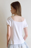 Sorbet Square Neck Lace Short Sleeve T-shirt