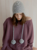 Pom Pom Dot Ear Muff Alpaca Beanie