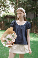 Noir Shirring Flare Blouse