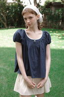 Noir Shirring Flare Blouse