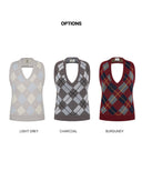 Halter-Neck Argyle Wool Vest