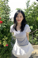Letters Button Heart Neck Short Sleeve T-shirt