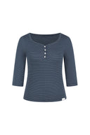 Letters Button Heart Neck 3/4 Sleeve T-Shirt