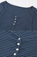 Letters Button Heart Neck 3/4 Sleeve T-Shirt